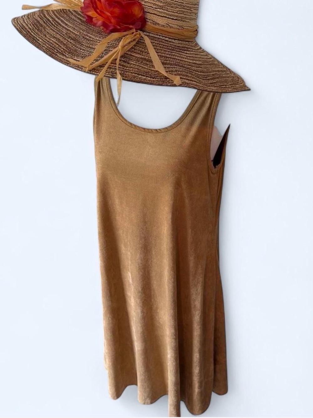 Women’s tank mini dress by jstory,  camel brown, velour texture, size medium.